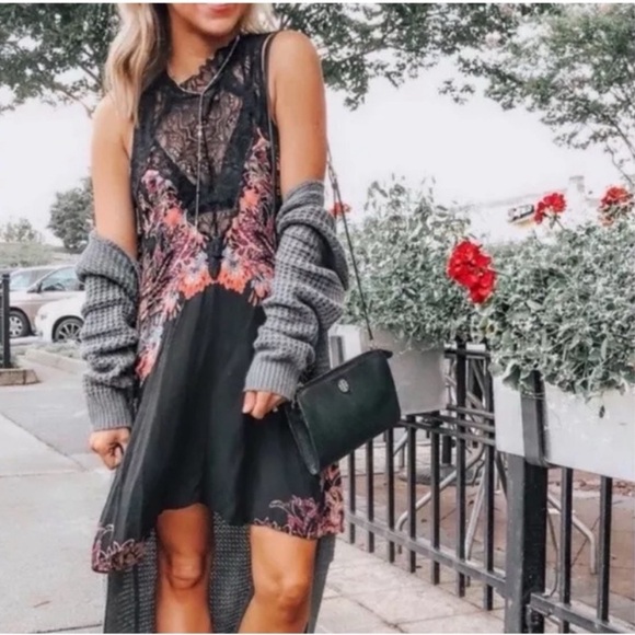 FP Intimately Black Lace Floral Slip Mini Dress - Picture 7 of 10